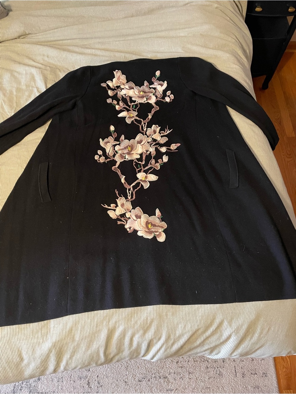 Chico’s Black Cardigan with Pink Floral Embroidery
